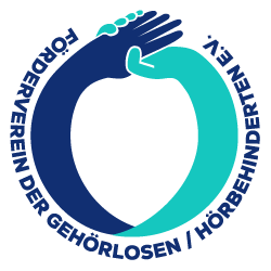 Das Logo zeigt zwei Arme, die sich kreisförmig die Hand geben. Eine Hand ist türkis, eine ist dunkelblau. Außen steht der Name des Fördervereins.